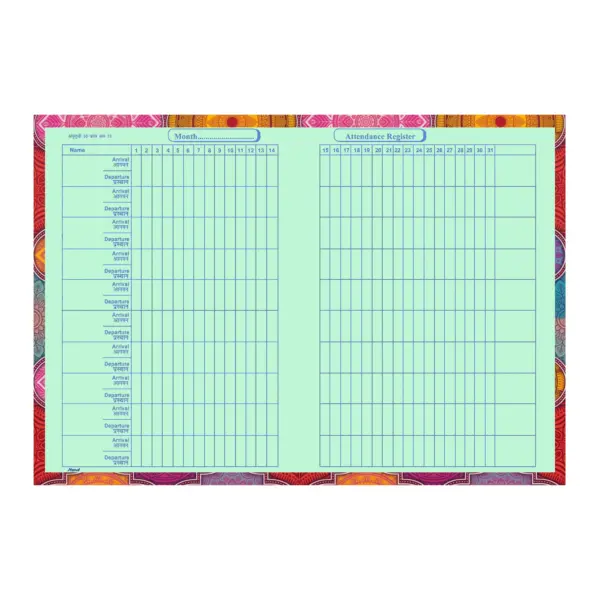 Monaf 1Q Office Attendance Register - Arrival Departure - 52 pages