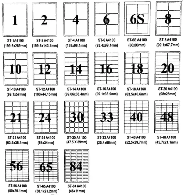 Label_Sizes A4 Self-Adhesive Labels (Pack of 100 sheets)
