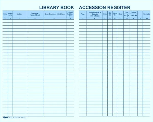 Library Book Accession Register - 4 Q - 288 pages
