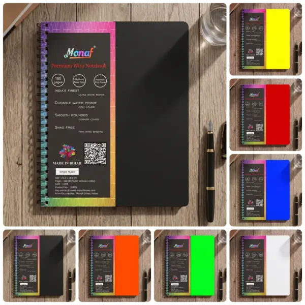 Monaf Premium Wiro Note Book A5 160 Pages | Multiple Colours