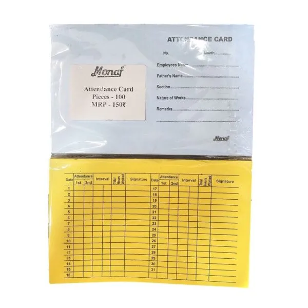 Labour Daily Attendance/Muster Card/Wages Card - Monthly Attendance - Pocket Size - 11 x 17 cm - for Factories/Offices (Pack of 100)